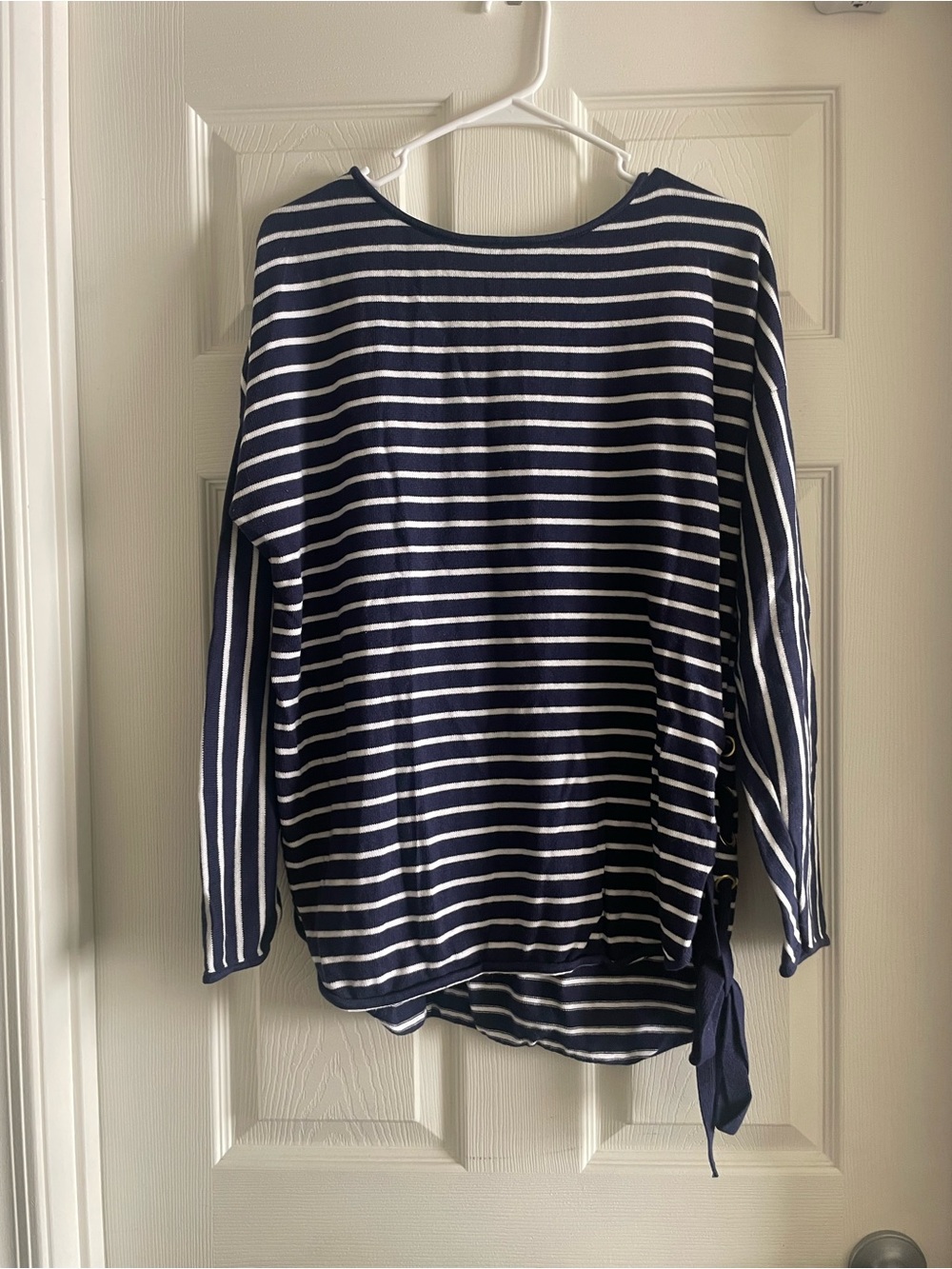 Michael Kors Navy and White Striped Long-Sleeve Top